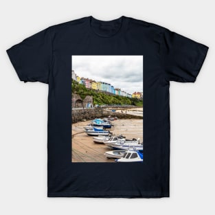 Tenby Harbour Boats Waiting For The Tide, Pembrokeshire, Wales T-Shirt